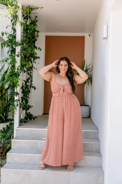 Proud Poppy Clothing Christina Jumpsuit in Candy Stripe Rust CandyStripeRust Clearance