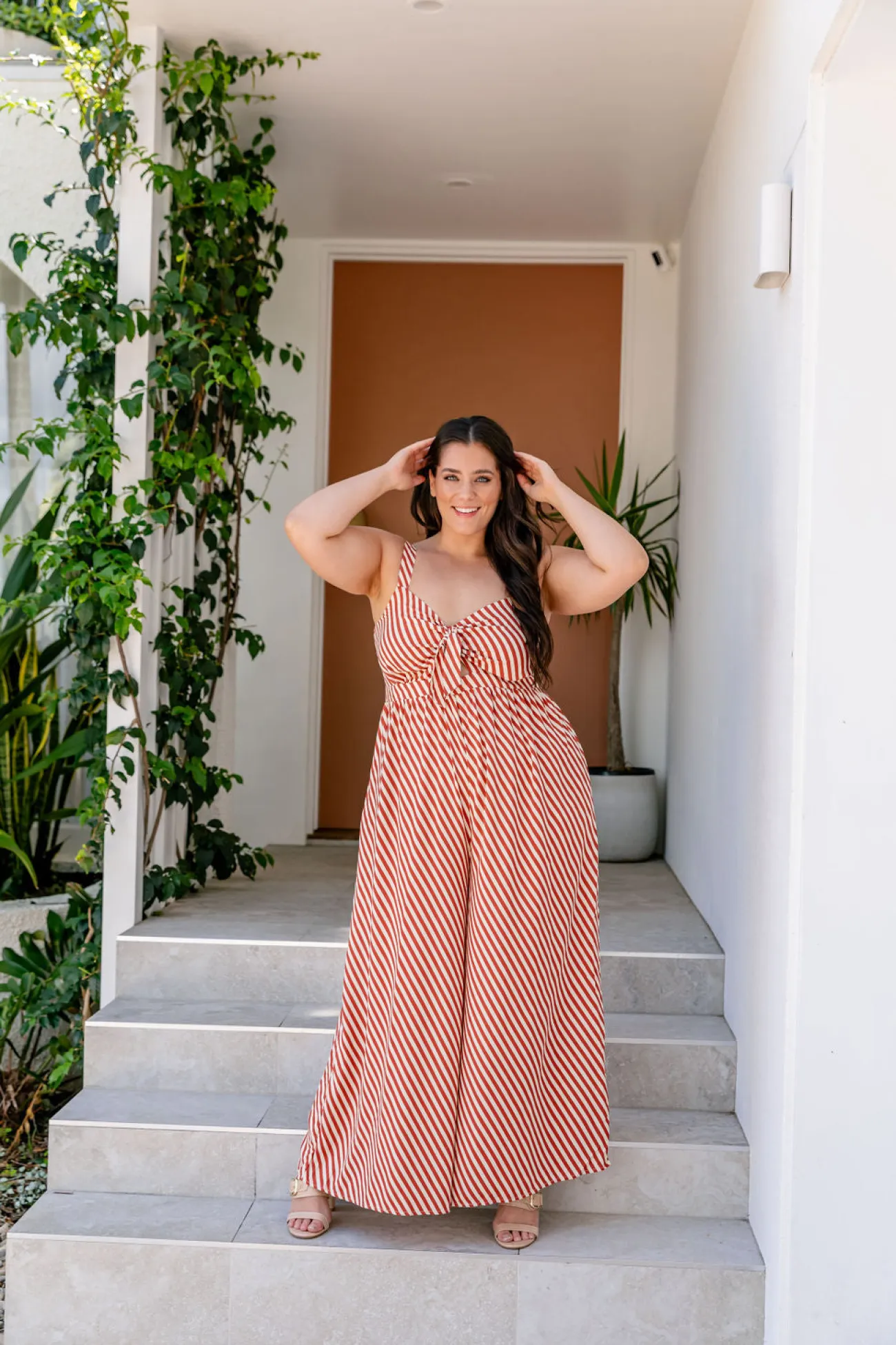 Proud Poppy Clothing Christina Jumpsuit in Candy Stripe Rust CandyStripeRust Clearance