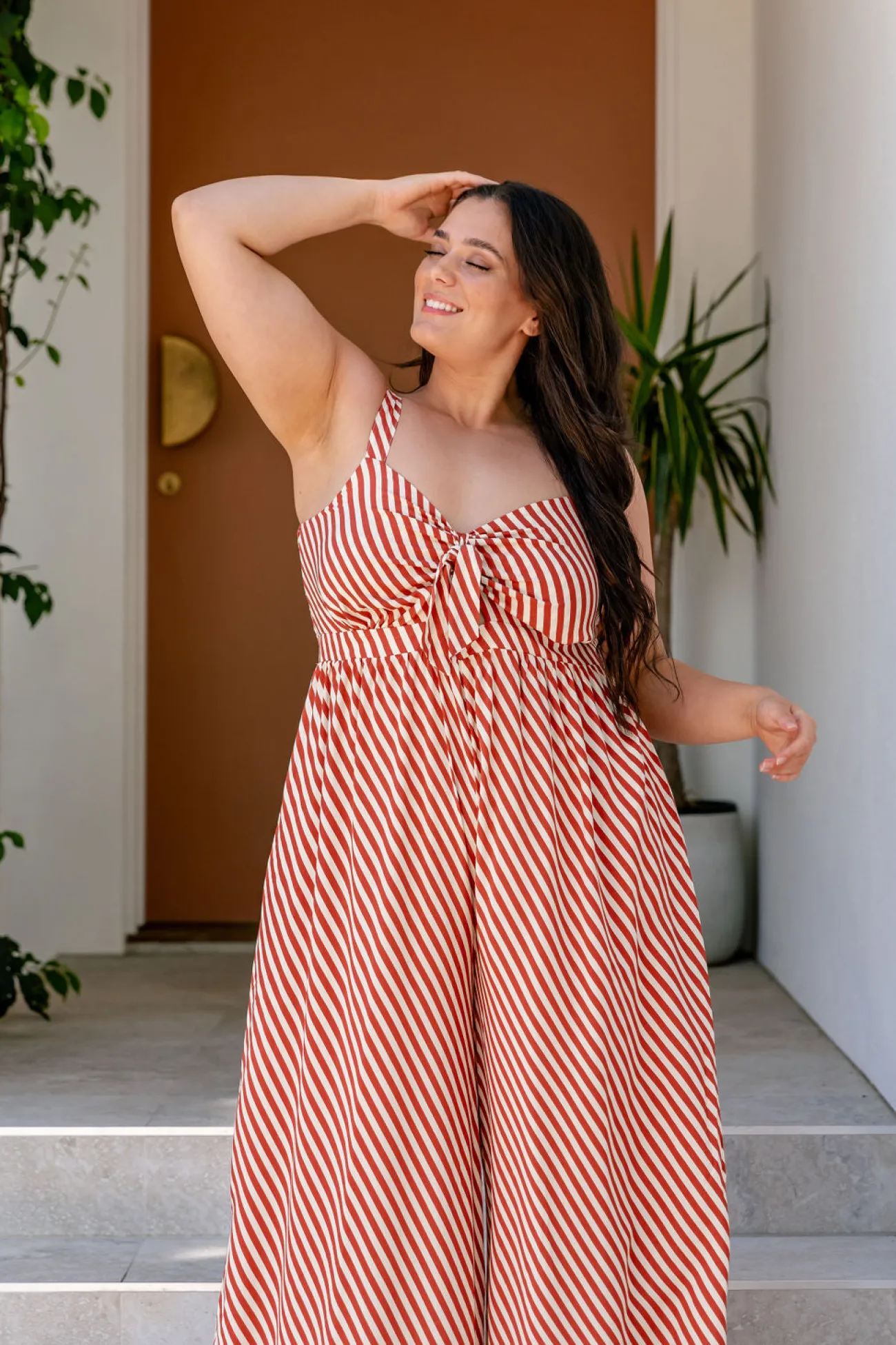 Proud Poppy Clothing Christina Jumpsuit in Candy Stripe Rust CandyStripeRust Clearance