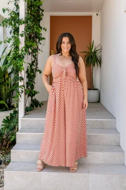 Proud Poppy Clothing Christina Jumpsuit in Candy Stripe Rust CandyStripeRust Clearance