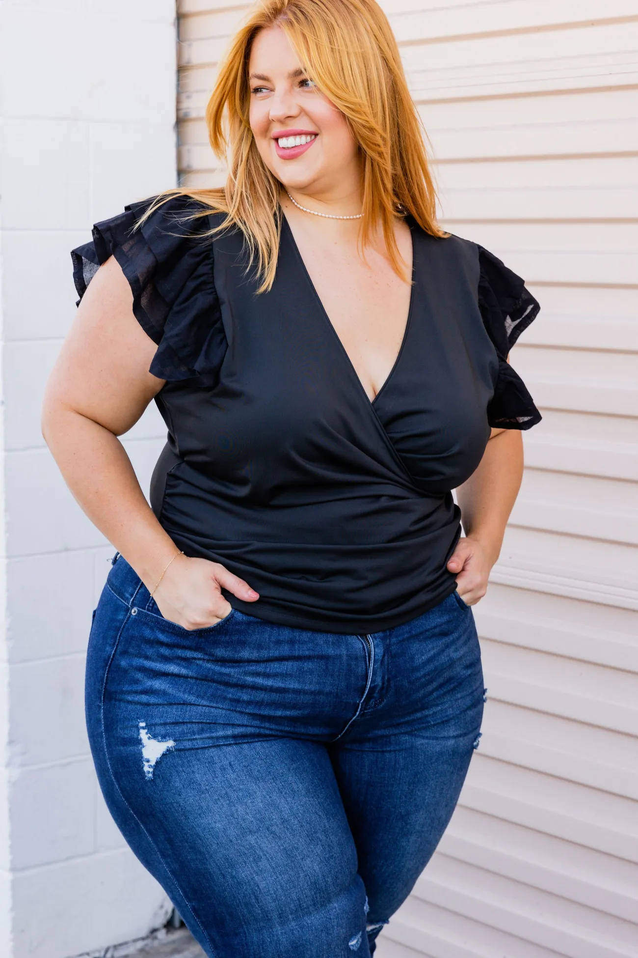 Proud Poppy Clothing Clara Frill Sleeve Top in Black Sale