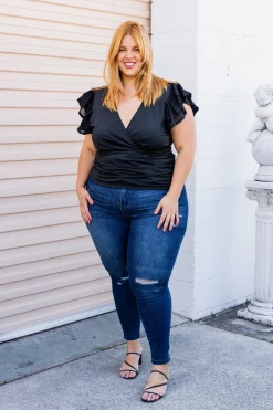 Proud Poppy Clothing Clara Frill Sleeve Top in Black Sale