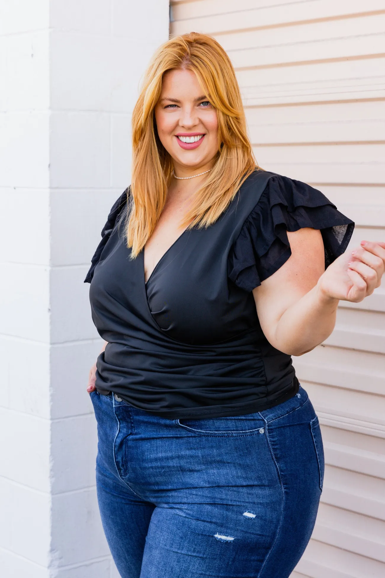 Proud Poppy Clothing Clara Frill Sleeve Top in Black Sale