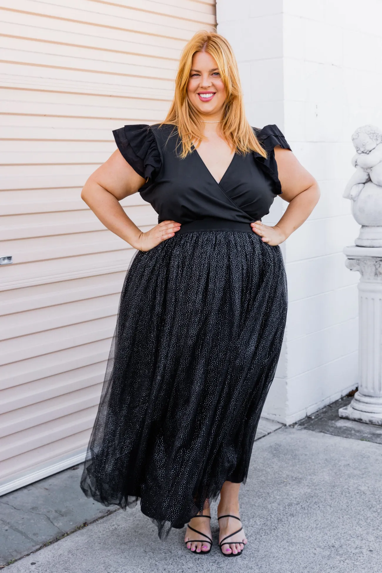 Proud Poppy Clothing Clara Frill Sleeve Top in Black Sale