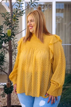 Proud Poppy Clothing Cora Long Sleeve Top in Mustard Clearance