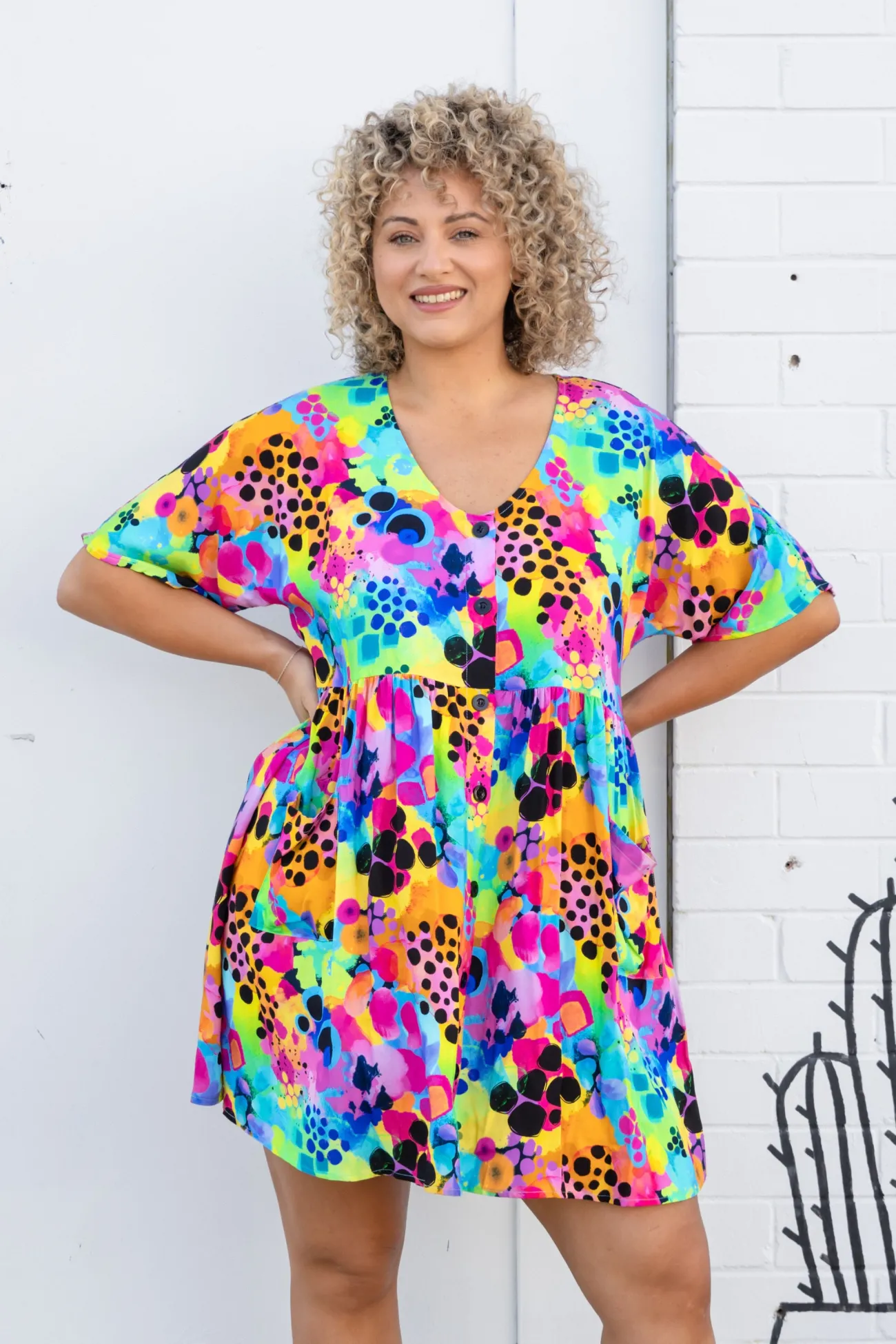 Proud Poppy Clothing Disco Dress in Messy Mind by Kasey Rainbow New