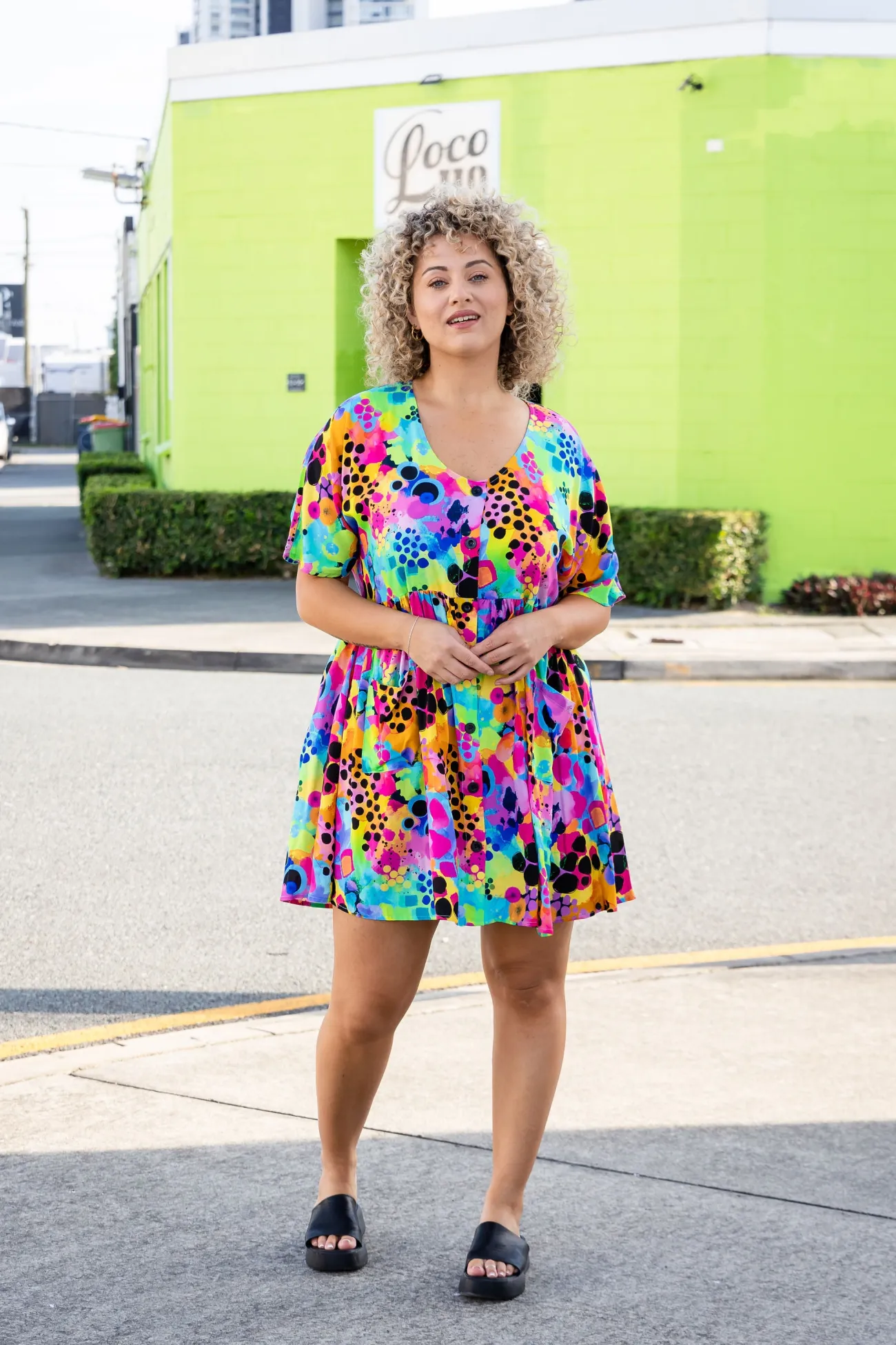 Proud Poppy Clothing Disco Dress in Messy Mind by Kasey Rainbow New
