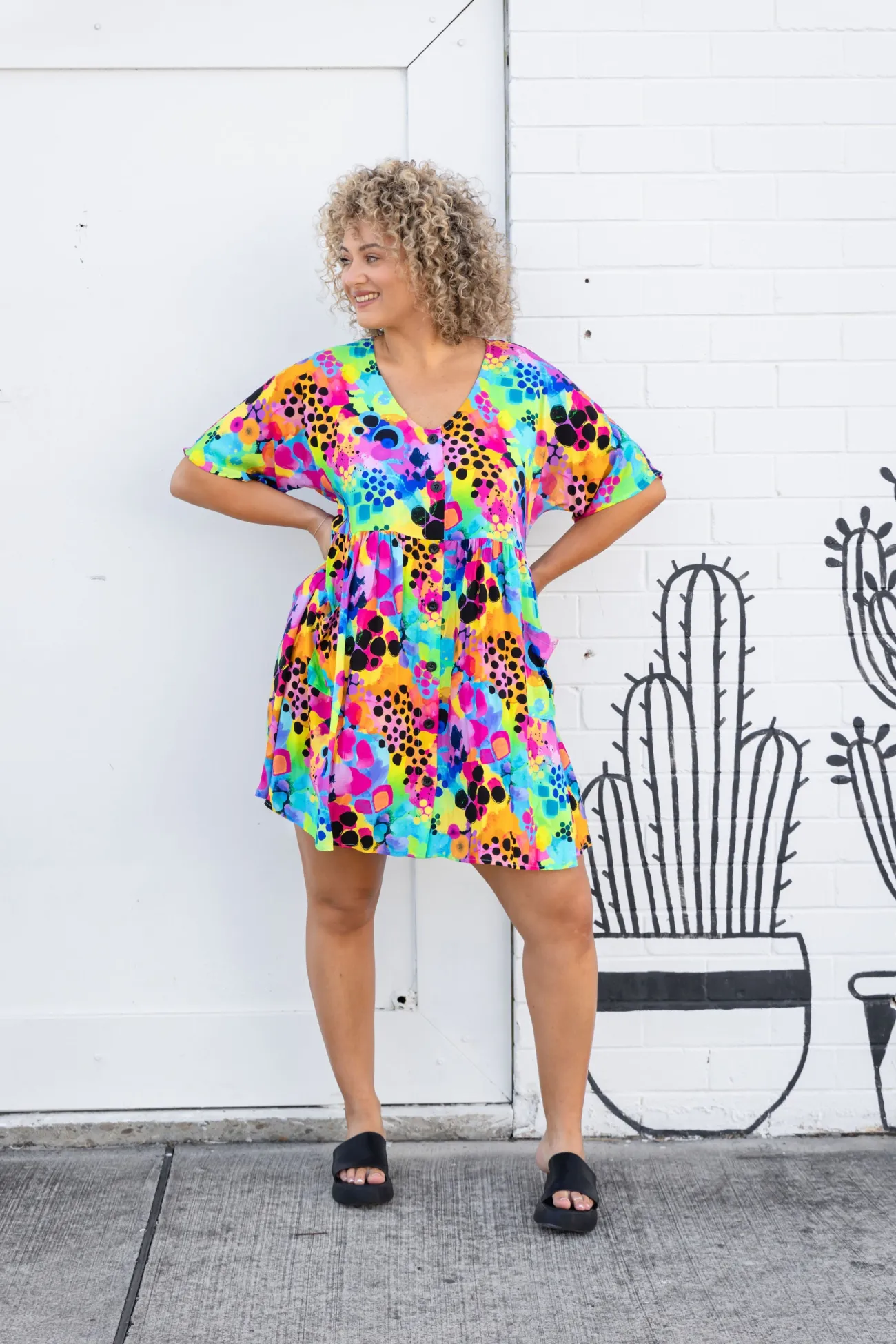 Proud Poppy Clothing Disco Dress in Messy Mind by Kasey Rainbow New