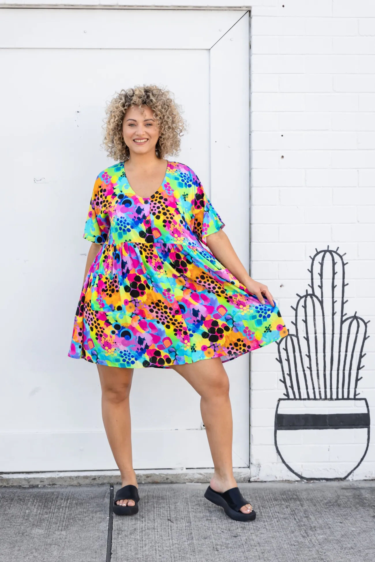 Proud Poppy Clothing Disco Dress in Messy Mind by Kasey Rainbow New