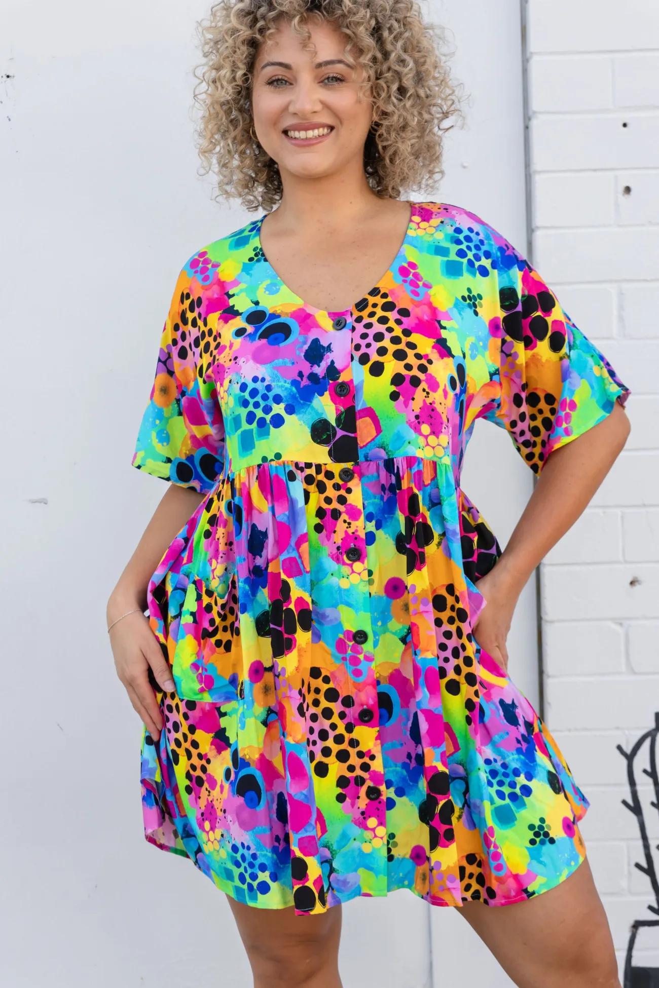 Proud Poppy Clothing Disco Dress in Messy Mind by Kasey Rainbow New