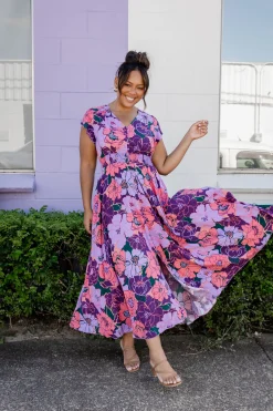 Proud Poppy Clothing Ellie Floral Maxi Dress in Purple Hot