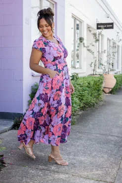 Proud Poppy Clothing Ellie Floral Maxi Dress in Purple Hot