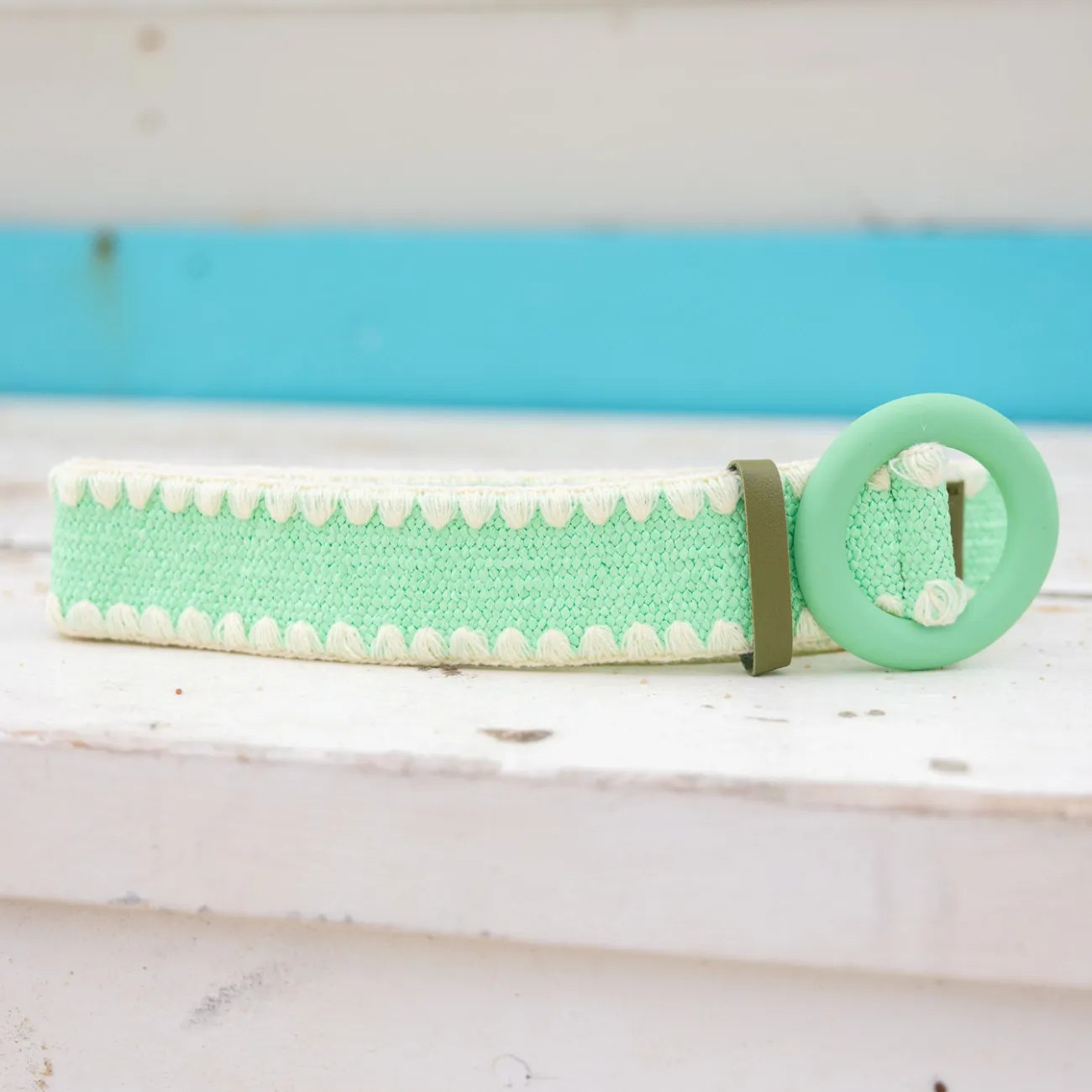Proud Poppy Clothing Extra Length Stretch Belt with Green Buckle Best