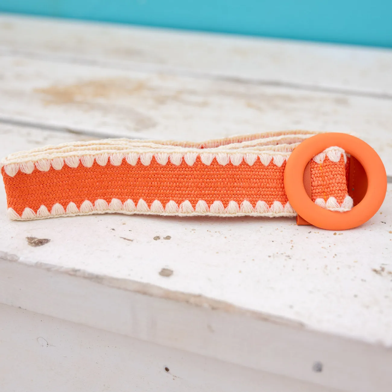 Proud Poppy Clothing Extra Length Stretch Belt with Orange Buckle Hot