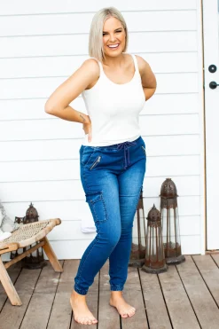 Proud Poppy Clothing Florence Denim Joggers in Dark Blue DarkBlue Outlet