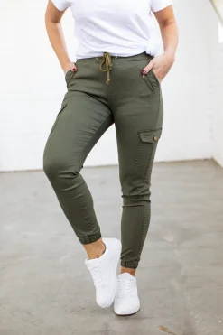 Proud Poppy Clothing Florence Denim Joggers in Khaki Hot