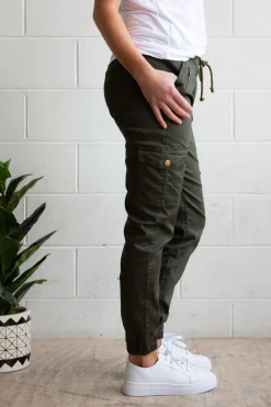 Proud Poppy Clothing Florence Denim Joggers in Khaki Hot