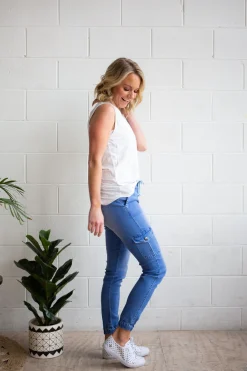 Proud Poppy Clothing Florence Denim Joggers in Sky Blue SkyBlue Clearance
