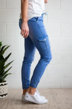 Proud Poppy Clothing Florence Denim Joggers in Sky Blue SkyBlue Clearance