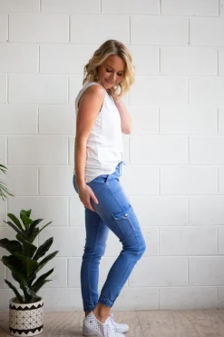 Proud Poppy Clothing Florence Denim Joggers in Sky Blue SkyBlue Clearance