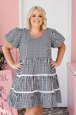 Proud Poppy Clothing Greta Party Dress in Gingham Black GinghamBlack New