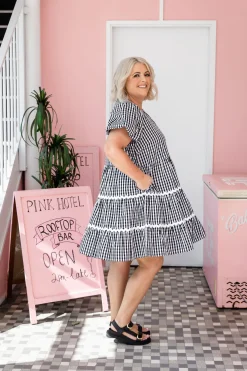 Proud Poppy Clothing Greta Party Dress in Gingham Black GinghamBlack New