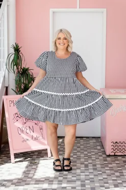 Proud Poppy Clothing Greta Party Dress in Gingham Black GinghamBlack New