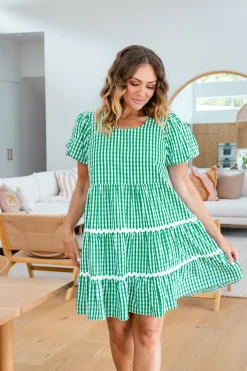 Proud Poppy Clothing Greta Party Dress in Gingham Green GinghamGreen New