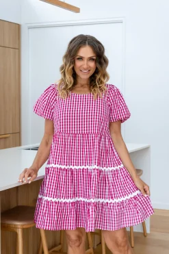 Proud Poppy Clothing Greta Party Dress in Gingham Red GinghamRed Outlet