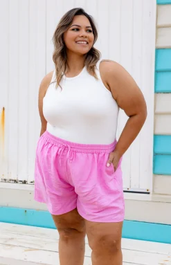 Proud Poppy Clothing Harlow Linen Blend Shorts in Berry Fashion