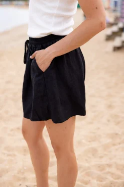 Proud Poppy Clothing Harlow Linen Blend Shorts in Black Discount