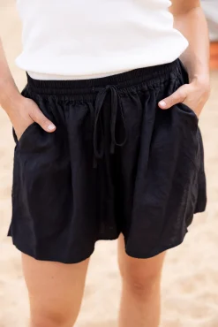 Proud Poppy Clothing Harlow Linen Blend Shorts in Black Discount