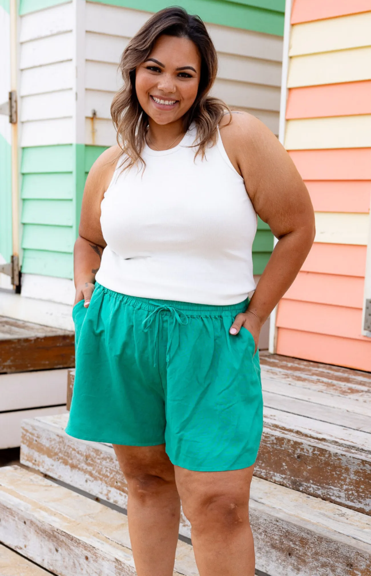 Proud Poppy Clothing Harlow Linen Blend Shorts in Jade Clearance