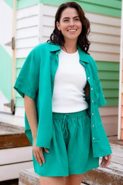 Proud Poppy Clothing Harlow Linen Blend Shorts in Jade Clearance