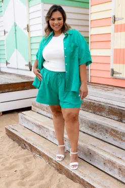 Proud Poppy Clothing Harlow Linen Blend Shorts in Jade Clearance