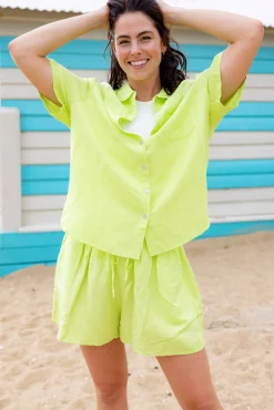 Proud Poppy Clothing Harlow Linen Blend Shorts in Lime Sale