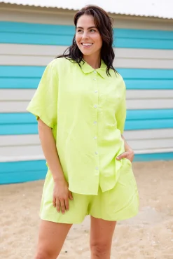 Proud Poppy Clothing Harlow Linen Blend Shorts in Lime Sale