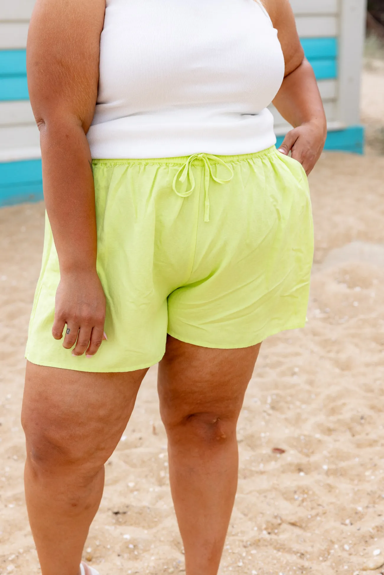 Proud Poppy Clothing Harlow Linen Blend Shorts in Lime Sale