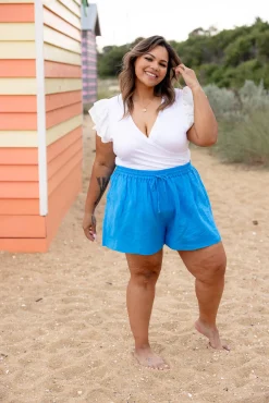 Proud Poppy Clothing Harlow Linen Blend Shorts in Ocean Blue OceanBlue Online
