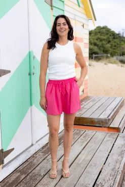Proud Poppy Clothing Harlow Linen Blend Shorts in Pina Colada PinaColada Clearance