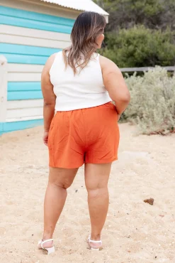 Proud Poppy Clothing Harlow Linen Blend Shorts in Rust Hot
