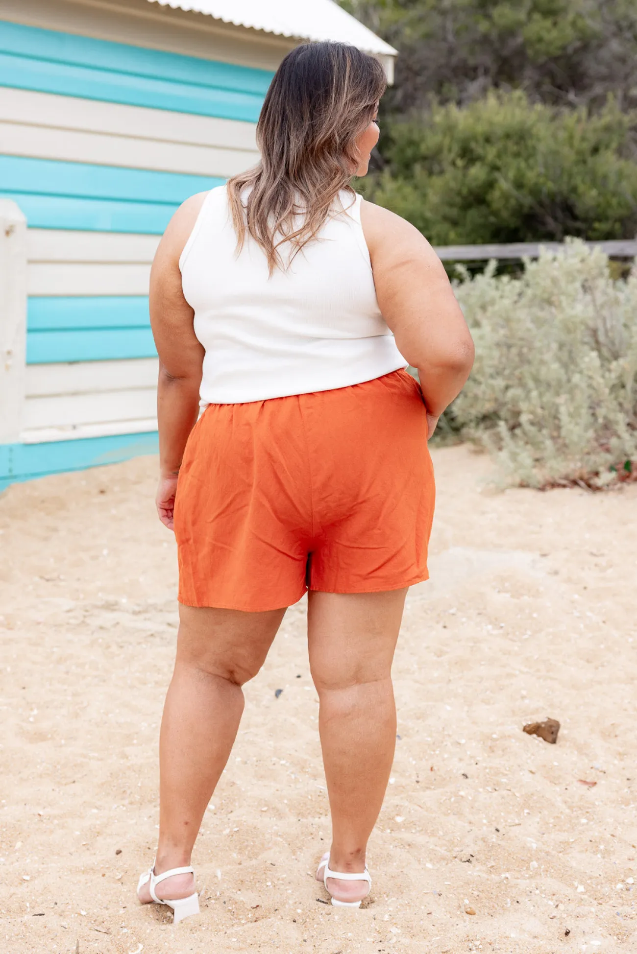 Proud Poppy Clothing Harlow Linen Blend Shorts in Rust Hot