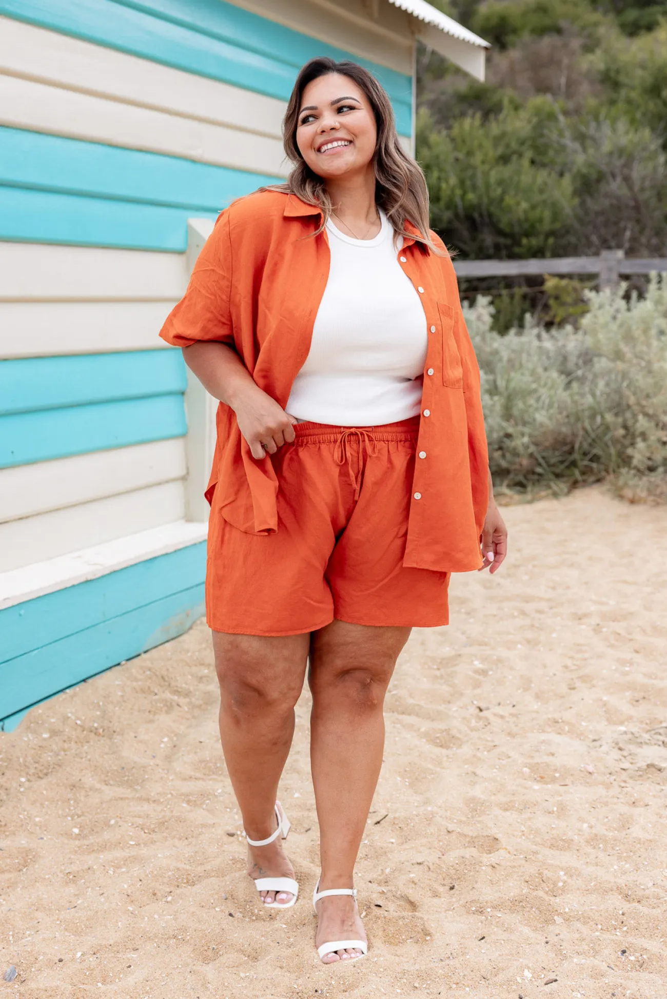 Proud Poppy Clothing Harlow Linen Blend Shorts in Rust Hot
