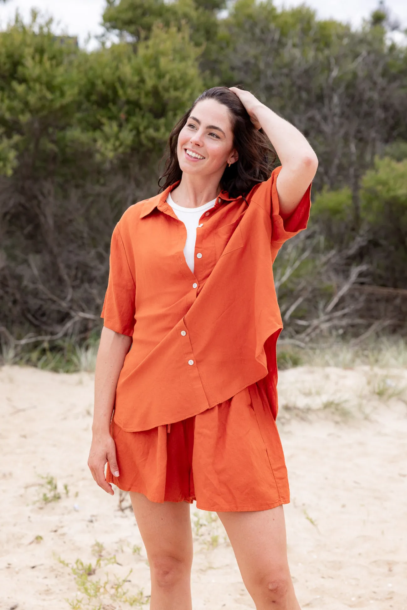 Proud Poppy Clothing Harlow Linen Blend Shorts in Rust Hot