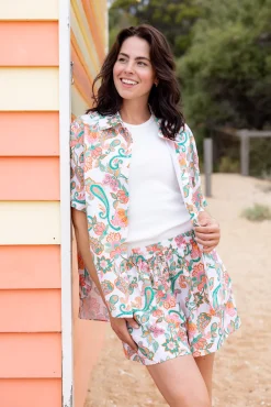 Proud Poppy Clothing Harlow Linen Blend Shorts in Shay Paisley ShayPaisley Sale