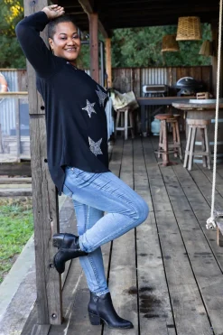 Proud Poppy Clothing Harriet Star Sequin Knit Top in Black KnitTopinBlack Sale
