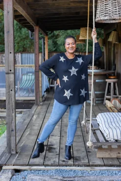 Proud Poppy Clothing Harriet Star Sequin Knit Top in Black KnitTopinBlack Sale
