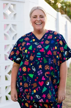Proud Poppy Clothing Jazz Scrubs Set in Kasey Christmas by Kasey Rainbow Outlet
