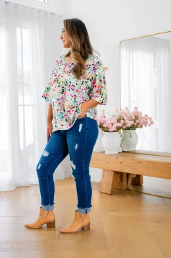 Proud Poppy Clothing Julia Linen Blend Top in Rose Fleur RoseFleur Fashion