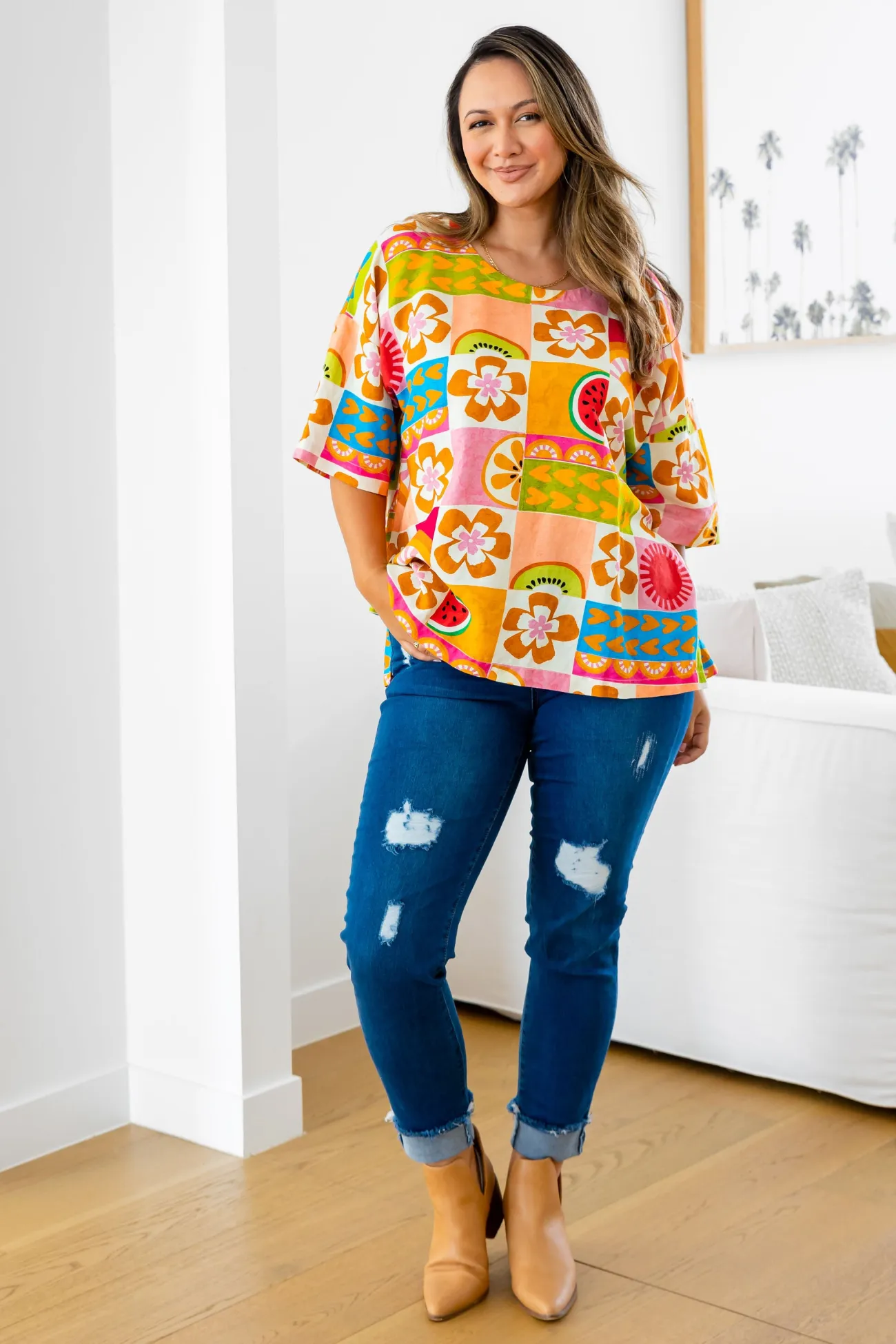 Proud Poppy Clothing Julia Linen Blend Top in Summer Crush SummerCrush Best